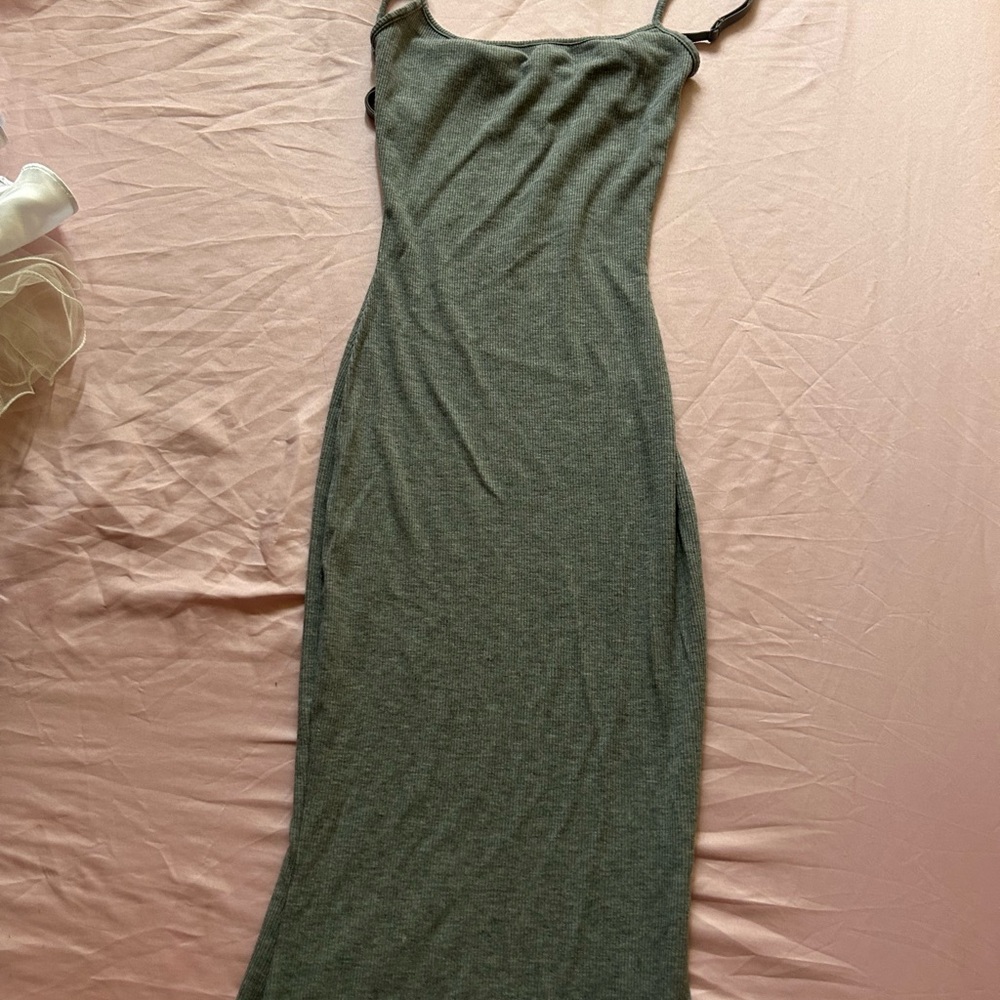 SKIMS Gray Maxi Dress with Elegant Design